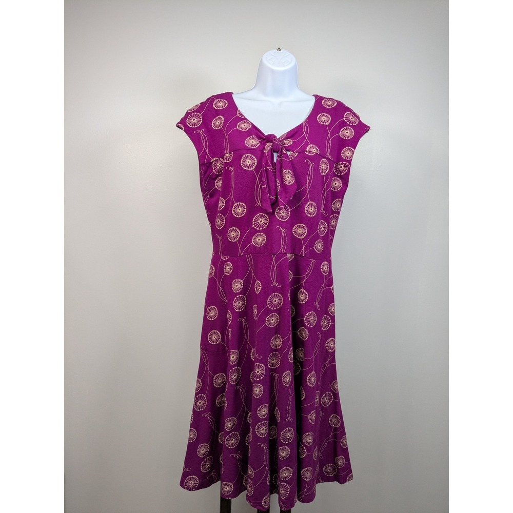 Effie's Heart Magenta Dandelion Print Fit & Flare Dress XLCotton Spandex - Picture 2 of 11